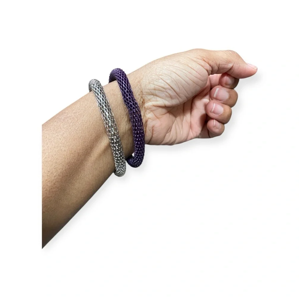 Elegant Silver and Purple Mesh Bangles